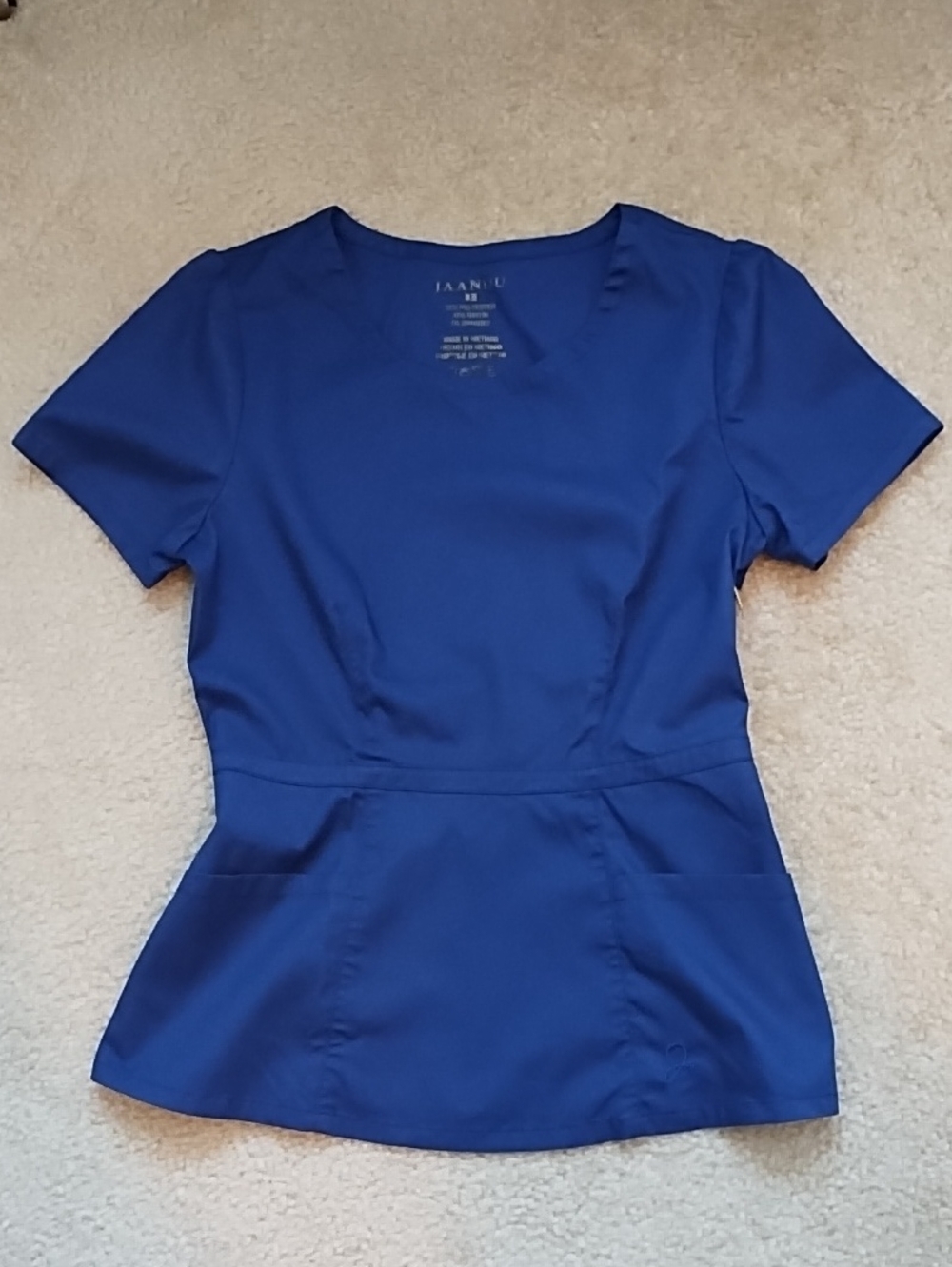Jaanuu Women's Peplum Scrub Top Size XS J96046 Side Zipper Fitted Navy Blue